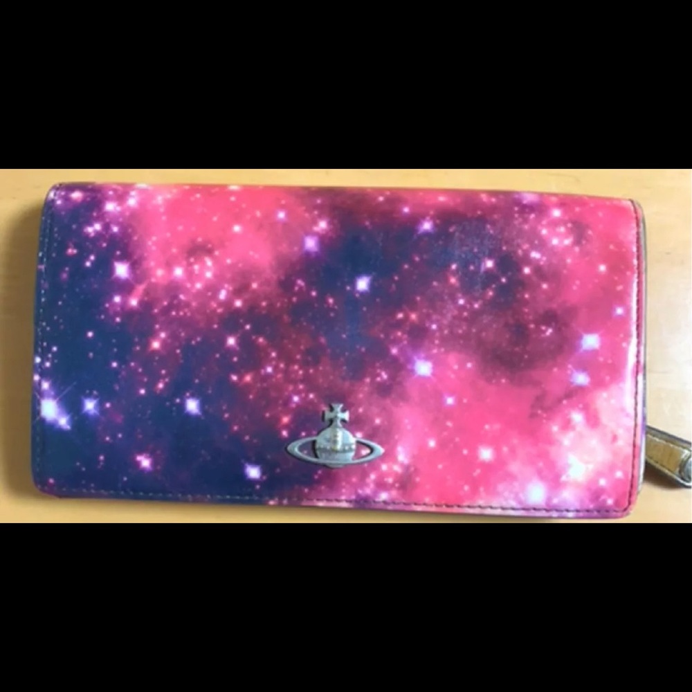 Vivienne Westwood galaxy stars long wallet universe pink and navy